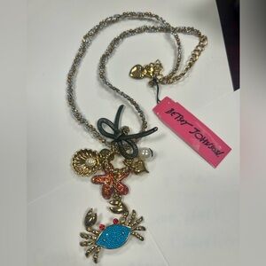 Betsey Johnson CRAB Charm Necklace Sea Life Crabby Couture Collection NWT